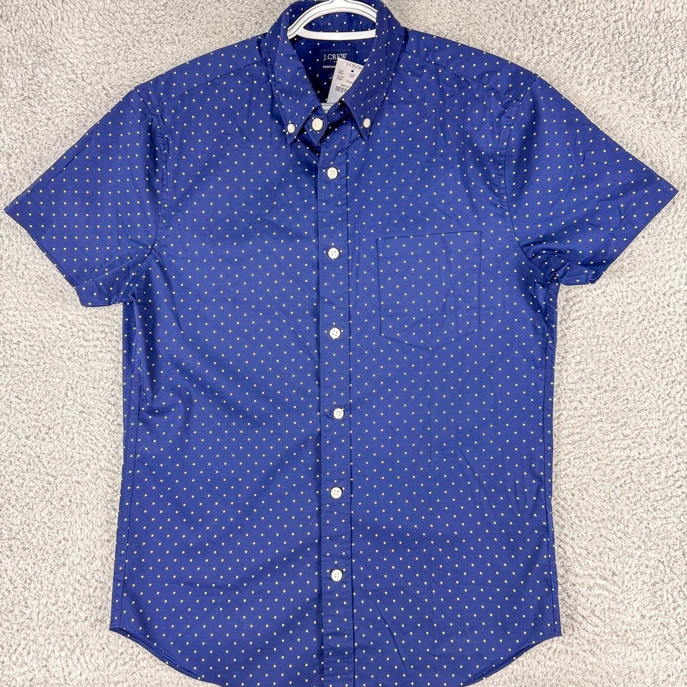 J Crew Mens Small Performance Short Sleeve Button Up Stretch Dot Shirt BW402